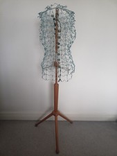 1940's Vintage French Blue Wire Dress Makers Mannequin on Turned Beech Stand