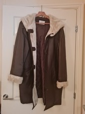 Ladies Real Leather Fake Fur Brown Coat By MODEN CLASSIC,  SIZE 16, VGC