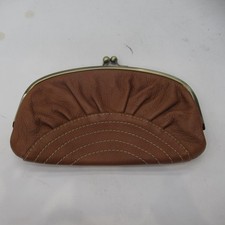 Tabitha Small Clutch Bag Brown Leather Baguette Decorative Stitches - Preloved