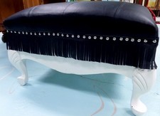 Vintage Leather Footstool Wood