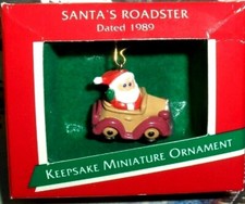 Santa's Roadster`1989`Miniature-Santa Driving A Roadster,Hallmark Ornament- NICE