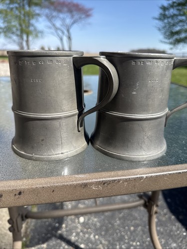 Antique vintage pewter pint - x2,