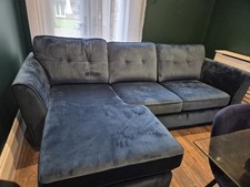 DFS Blue velvet sofa - 3 seater with leg rest - Very Lightly Used!!!