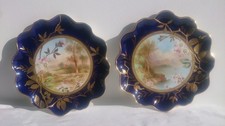 Re-Listed, Pair of, Aynsley's, Blue, Gold, Handpainted, Country Scene, Plates.