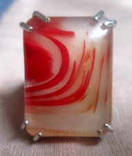 Chunky Carnelian Streaked Agate  Gemstone Ring - Size S  (2987)