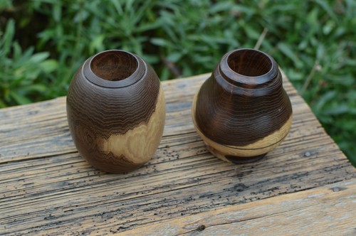 Pair wooden candlesticks - of,