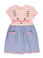 EX MONSOON BABY GIRLS BUNNY EMBROIDERED CHAMBRAY DRESS SIZE 0-3 MONTHS NEW