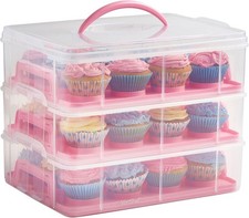 VonShef Cupcake Carrier with Handle – Pink Three Tier Cake Box