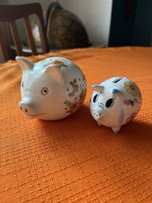 Two Vintage Ceramic Floral Piggy Banks 12 And 8 Cm Long