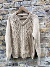 VINTAGE Mens Aran Jumper Large