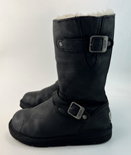 UGG Kensington Womens Black Leather Buckle Shearling Lined Boot Size UK 6.5