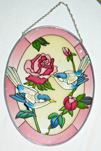 Vtg stained glass blue - vtg, birds