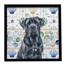Black Neapolitan Mastiff Coastal Sea Glass Framed Metal Print WDK7121MFP88