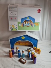 Nativity Set Wooden Christmas Scene Wood Figures Animals Little Town People