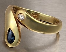 18ct Gold Sapphire  & Diamond Stylized Snake Ring. 5.2g. Size O. ref: xcbod