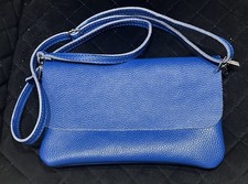 BORSE IN PELLE Italian Crossbody Shoulder Bag - Blue- Genuine leather- New