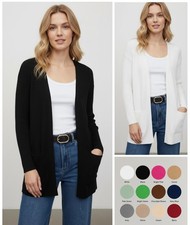 Ladies Marks Longline Ribbed Cardigan Open Edge To Edge Knitted Pocket Cardi NEW