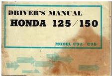 HONDA 125 MODEL C92 & 150 MODEL C95 '59- ORIG INSTRUCTION & MAINTENANCE HANDBOOK