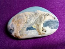 Pebbles hand painted Polar Bear Christmas Wildlife stone acrylic gift 7-11cm UK