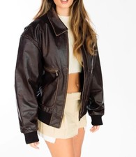 90'S Oversized Women's Distressed Vintage Wax Brown Real Leather Bomber Jacket