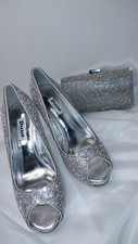 DUNE SILVER SHIMMER SPARKLE DIAMOND ENCRUSTED SHOES & MATCHING BAG UK 4 EUR 37
