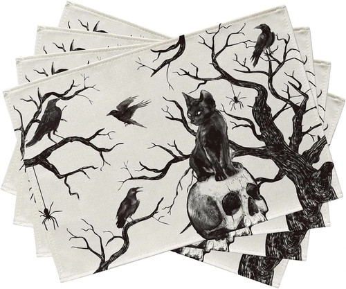 Halloween skull black cat - black,