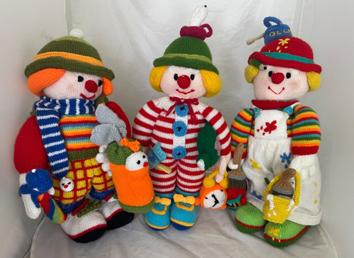 Hand made knitted clowns - made,