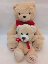 Hamleys Teddy bear x2 Honey Brown Plush Soft Toy With Red Ribbon Official VGC 