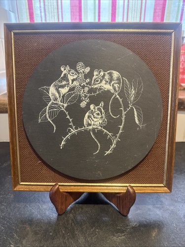 Framed slate plaque mice - slate, &