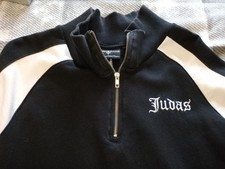 Judas Sinned Mens Sweatshirt M Black White 1/4 Zip Closure Logo Stand Collar Y2K