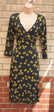 DEBENHAMS BLACK YELLOW WHITE FLORAL SPOTTED JERSEY A LINE TEA CASUAL DRESS 12 M