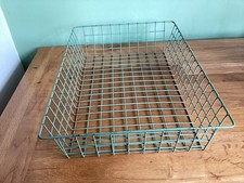 Mid Century Vintage Wire Office Tray Green, in/Out Paperwork Storage