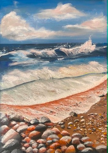 Pebbled beach original acrylic - beach,