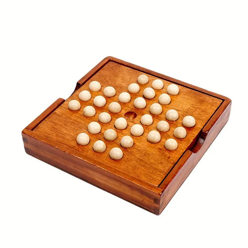 Wooden solitaire board game - wooden,