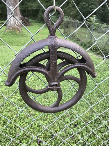 Antique cast iron well pulley - iron,