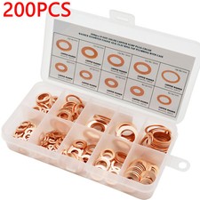 200 Pcs 9 Sizes Solid Copper Washers Sump Plug Seal Set Assorted Kit with Box UK