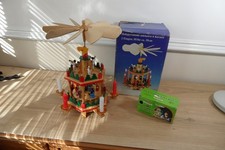 Vintage Pyramid 2 Tier German Christmas Wooden Nativity Candle Windmill Carousel