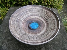 Large Purbeck Pottery 1960s blue crackle centre sgraffito studio pottery bowl