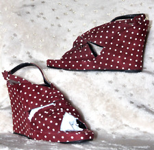 BNIB BIBA VINTAGE 90s Wine Polka Dot Wedge Sandals Deadstock Suede UK 5 38 £349