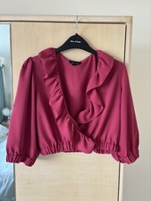Topshop Cropped Ruffled Blouse In Raspberry, UK Ladies Size 10