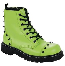 T.U.K. T2197 TUK Anarchic 7-Eye Boot Neon Green Black Studs with Zip