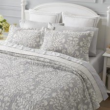 Laura Ashley Rowland Grey Bedspread 229x229cm + 2 Pillowcases, Reversible