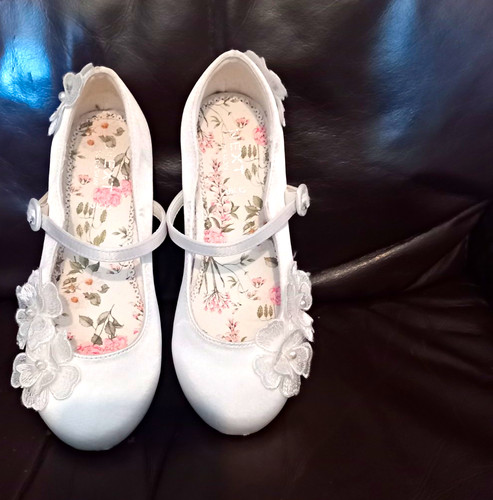 Girls white satin - white, flower