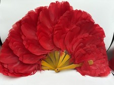 FABULOUS ANTIQUE/VINTAGE FEATHER  LEAF FOLDING HAND FAN BURLESQUE / CABERET(357)