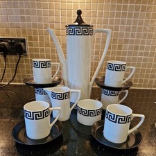 PORTMEIRION WHITE & BLACK GREEK KEY 16 PIECE COFFEE SET BY SUSAN WILLIAM ELLIS