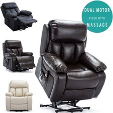 CHESTER DUAL MOTOR RISER ELECTRIC LEATHER RECLINER ARMCHAIR HEATED MASSAGE CHAIR