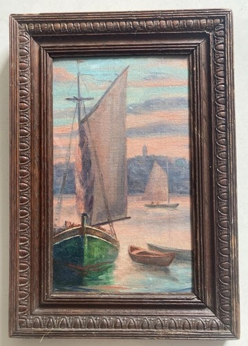 Vintage oil painting boats - vintage,