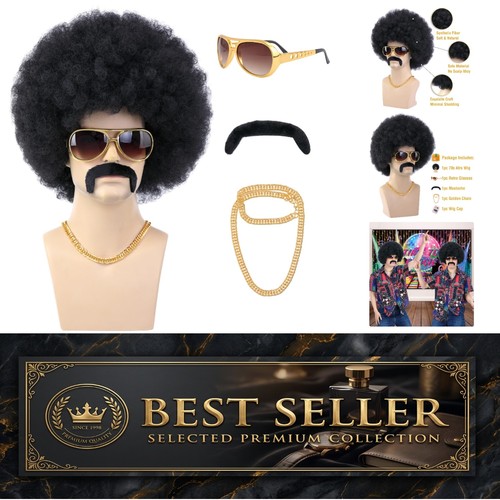 Men 70s black afro - men's, wig