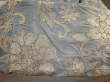 Panel of heavily embroidered blue silk furnishing fabric, used, 250cms L x 64 W