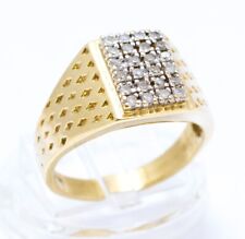 Vintage Mens 9ct 9K Solid Gold & 24 Diamond Grid Signet Ring Size S Hallmarked